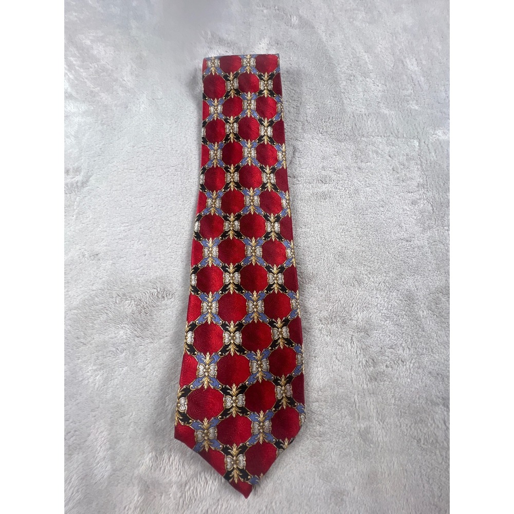 Robert Talbott Studio Parisian Mens‎ Red Gold Blue Silk Medallion Necktie Tie